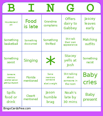 Harrington Party Bingo Card