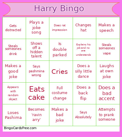 Harry Bingo Card