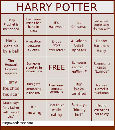 Harry Potter Bingo Card