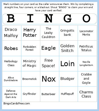 Harry Potter Bingo Card