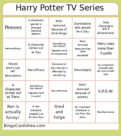 Harry Potter TV Series Bingo Card