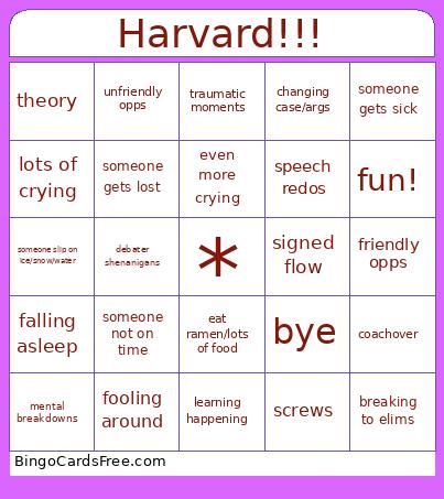 Harvard!!! Bingo Card