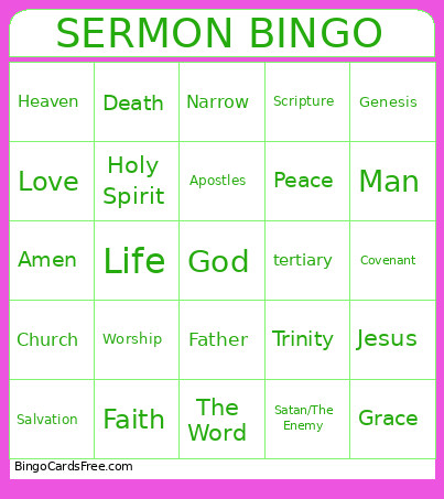 Harvest Church Bingo Card
