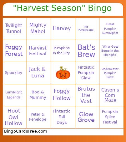 Harvest Season Bingo Card