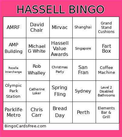 Hassell Bingo Card