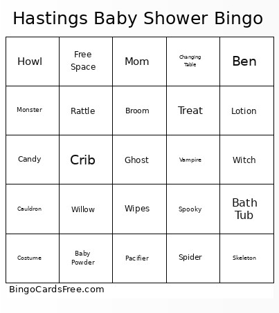 Hastings Baby Shower Bingo Card