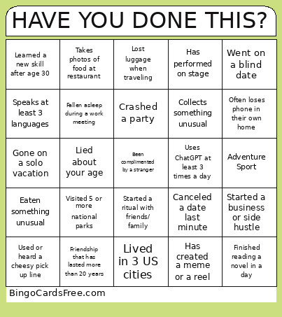 HAVE YOU DONE THIS? Bingo Card