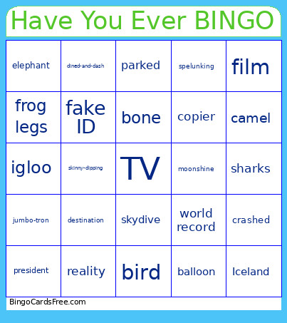 Have You Ever Bingo Card