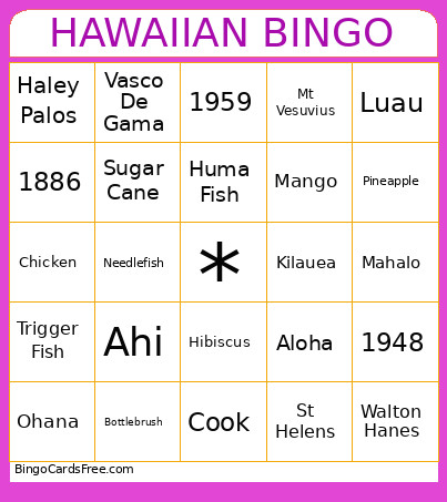 HAWAIIAN Bingo Card