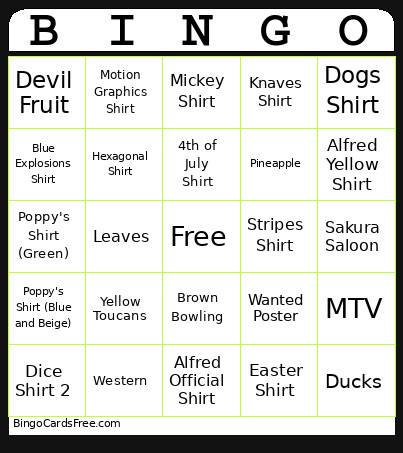 Hawaiian Shirt Bingo Card