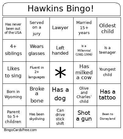 Hawkins ! Bingo Card