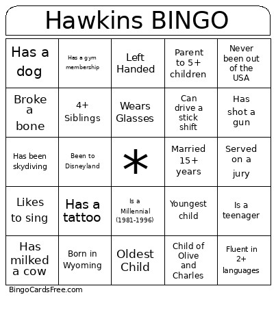 Hawkins Bingo Card