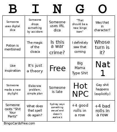Hayes University DND Revised Sheets Bingo Card