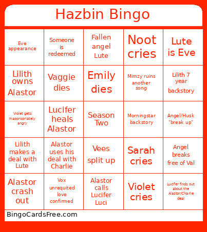 Hazbin Hotel Bingo Card