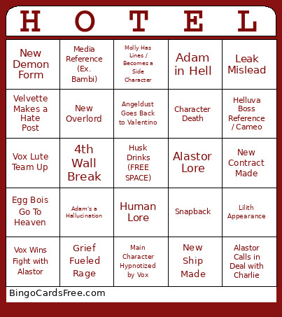 Hazbin Hotel S2 Bingo Card