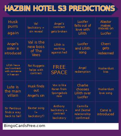 HAZBIN HOTEL S3 PREDICTIONS Bingo Card
