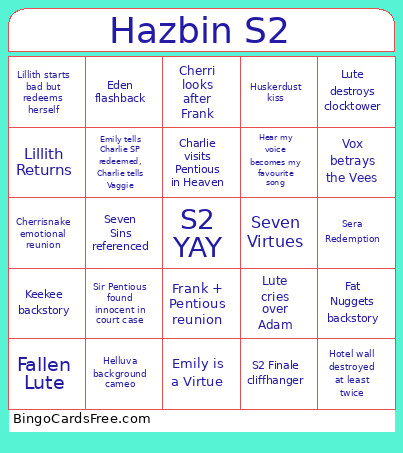 Hazbin S2 Bingo Card