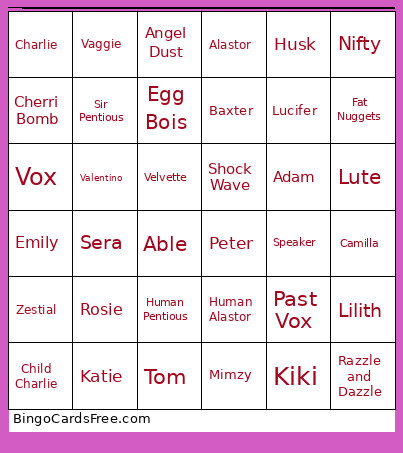 Hazbin Whotel Bingo Card