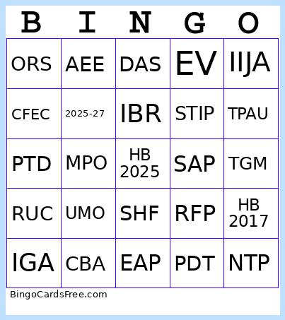 HB 2025 Bingo