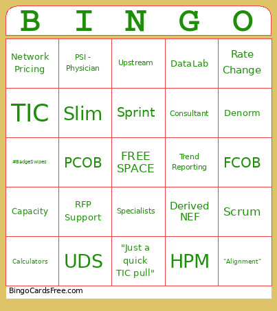 HCE/NI Bingo Card