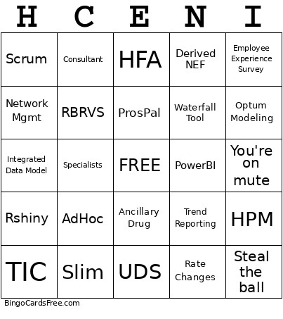 HCE/NI Bingo Card