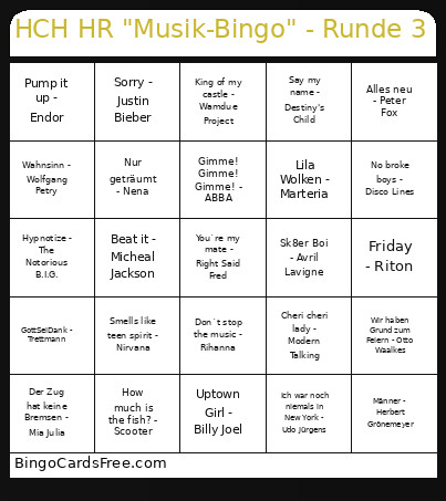 HCH HR Musik- - Runde 3 Bingo Card