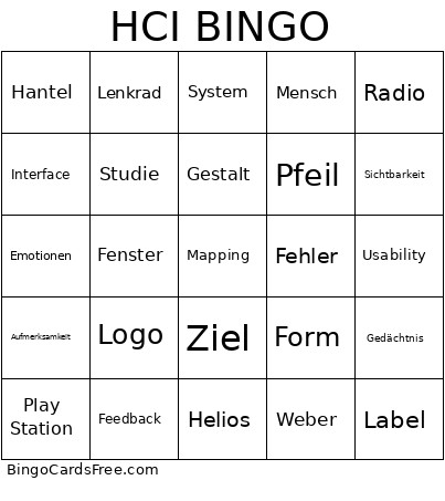 HCI Bingo Card