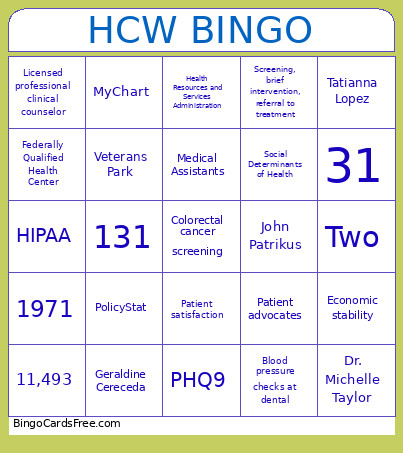 HCW Bingo Card