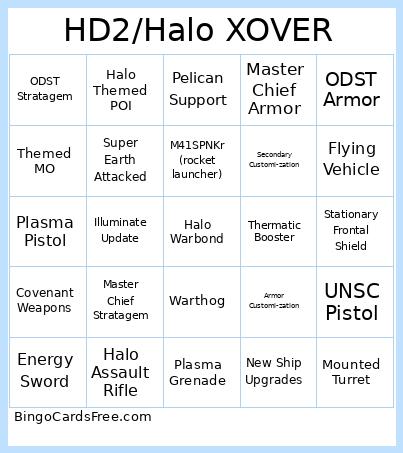 HD2/Halo XOVER Bingo Card