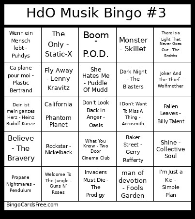 HdO Musik #3 Bingo Card