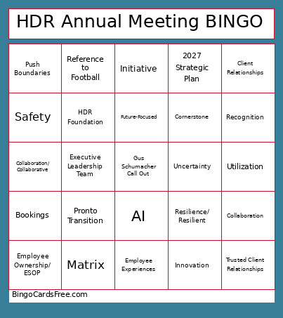 HDR Annual Meeting Bingo Card