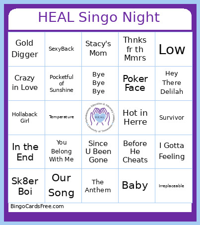 HEAL Singo Night Bingo Card