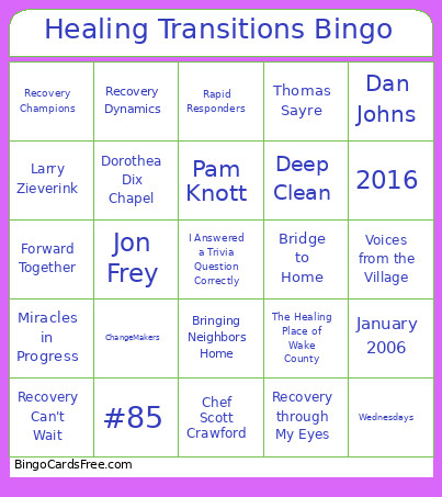 Healing Transitions Bingo Card