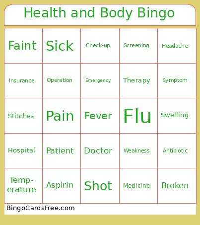 Health and Body Bingo