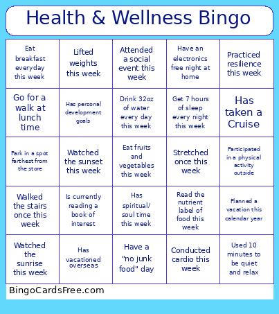 Health And Wellness Bingo Card