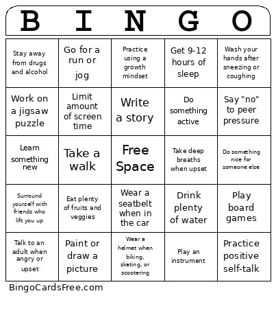 Health Choices Bingo Card