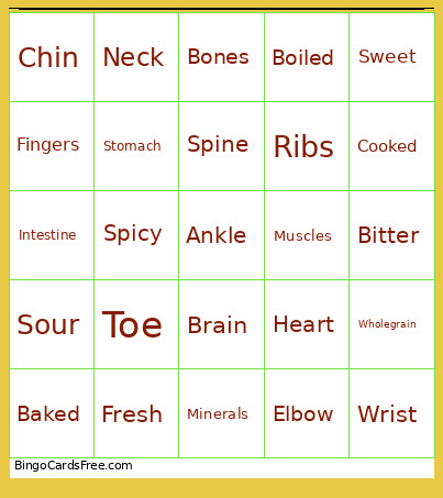 Health Vocabulario Bingo Card