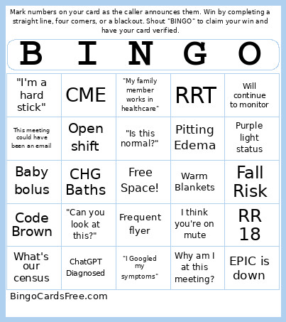 Healthcare Bingo Card 2