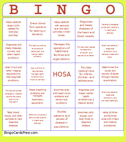 Healthcare Hosa Bingo Card