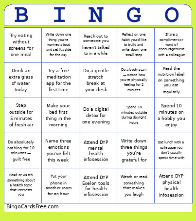 HealthEquity Bingo Card