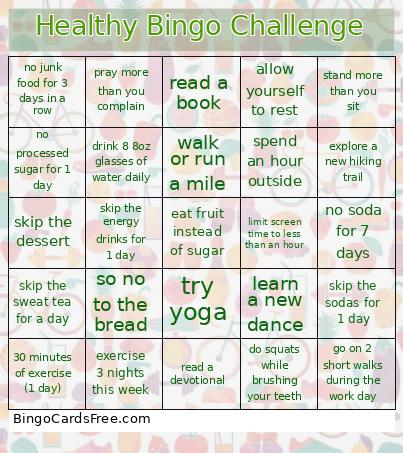 Healthy Challenge Bingo Card