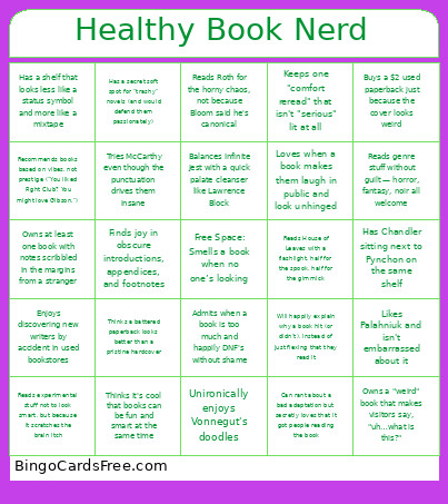 Healthy Book Nerd Bingo Card