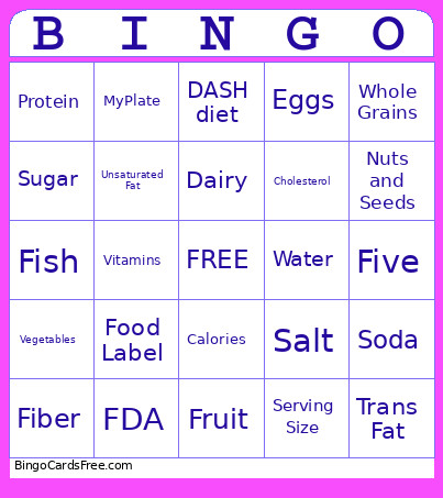 Healthy Diet Bingo Card