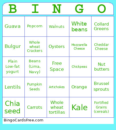 Healthy Foods Bingo Card