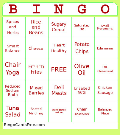 Healthy Habits Bingo Card