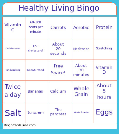 Healthy Living Bingo Card