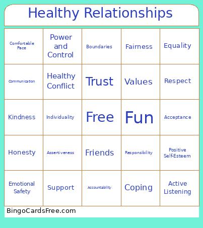 Healthy Relationships Bingo