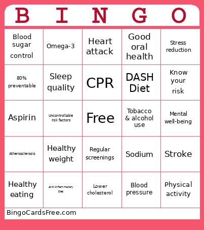 Heart Health Bingo Card