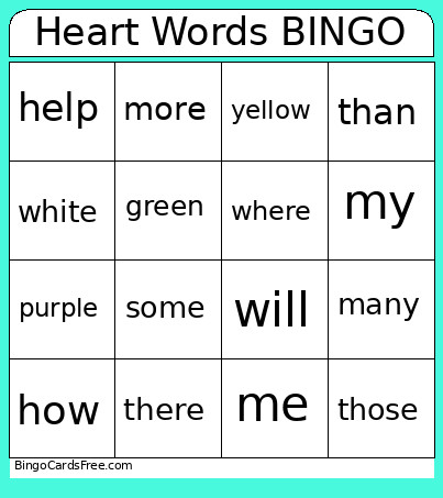 Heart Words Term 3 Bingo Card