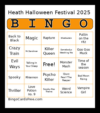 Heath Halloween Bingo Card